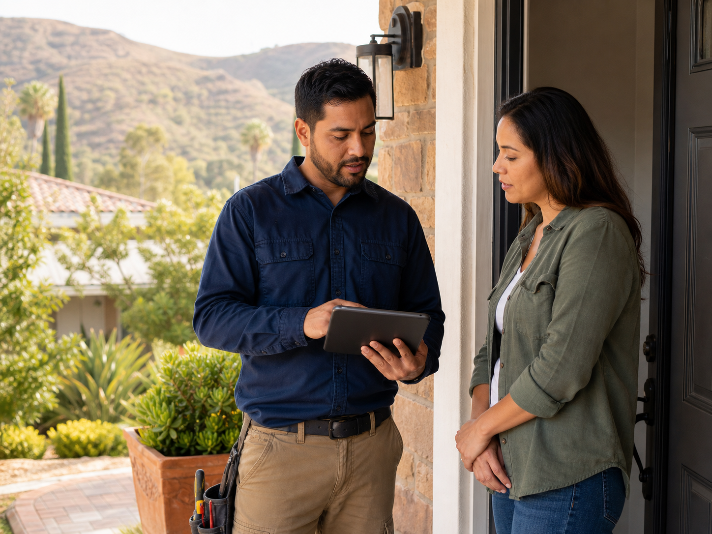 Home service professional reviewing a project with a homeowner